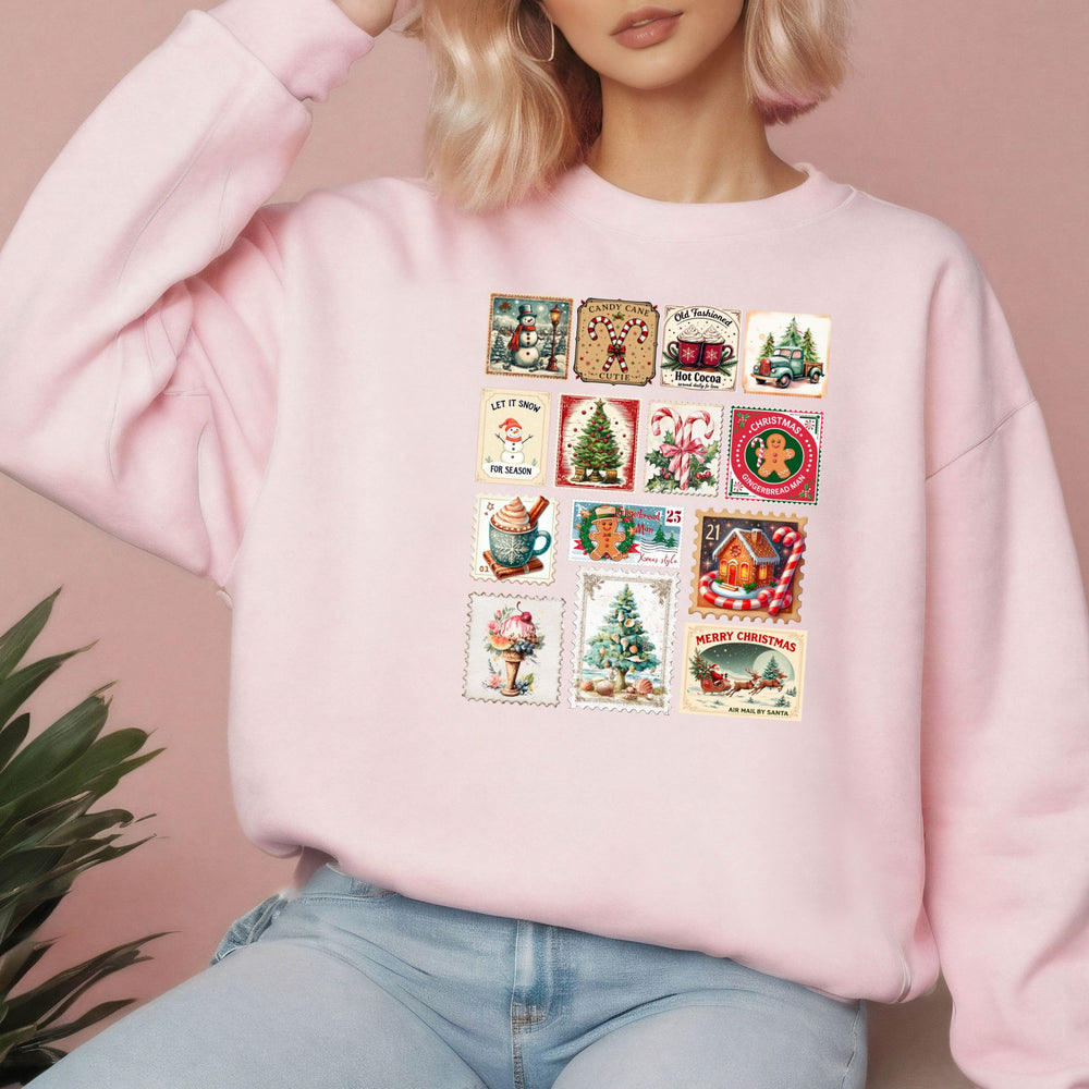 Retro Christmas Stamps Sweatshirt – Vintage Holiday Crewneck