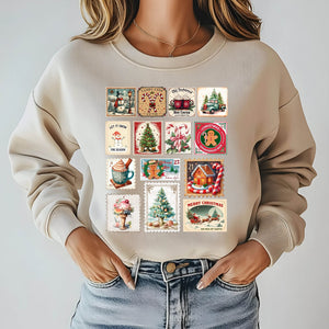 Retro Christmas Stamps Sweatshirt – Vintage Holiday Crewneck