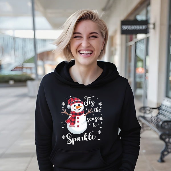 Tis The Season To Sparkle Hoodie – Cute Snowman Christmas Pullover