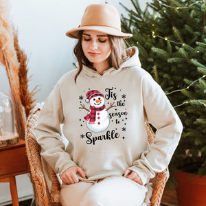 Tis The Season To Sparkle Hoodie – Cute Snowman Christmas Pullover
