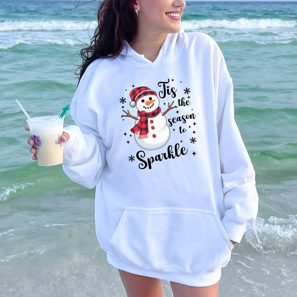 Tis The Season To Sparkle Hoodie – Cute Snowman Christmas Pullover