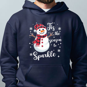 Tis The Season To Sparkle Hoodie – Cute Snowman Christmas Pullover