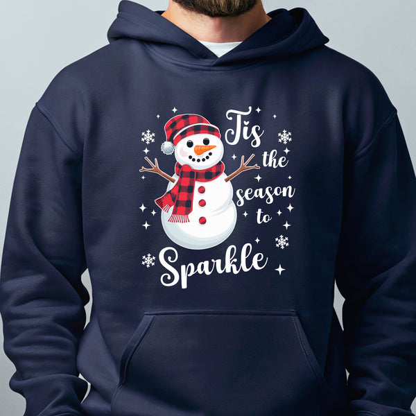 Tis The Season To Sparkle Hoodie – Cute Snowman Christmas Pullover