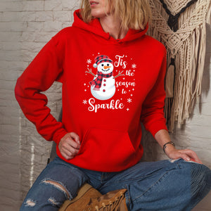 Tis The Season To Sparkle Hoodie – Cute Snowman Christmas Pullover