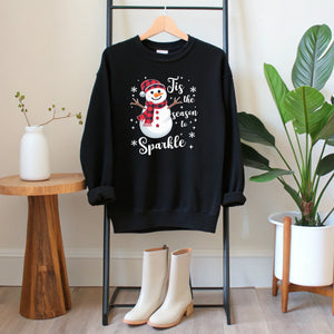 Tis The Season To Sparkle Sweatshirt – Cute Snowman Crewneck