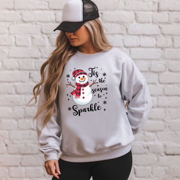 Tis The Season To Sparkle Sweatshirt – Cute Snowman Crewneck