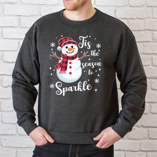 Tis The Season To Sparkle Sweatshirt – Cute Snowman Crewneck