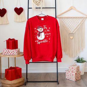Tis The Season To Sparkle Sweatshirt – Cute Snowman Crewneck