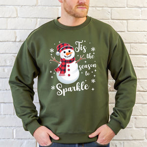 Tis The Season To Sparkle Sweatshirt – Cute Snowman Crewneck