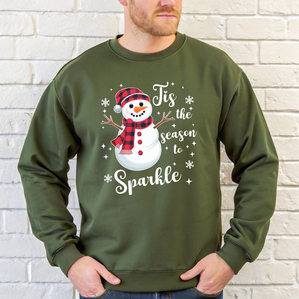 Tis The Season To Sparkle Sweatshirt – Cute Snowman Crewneck