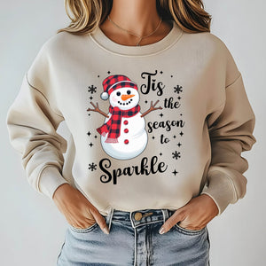 Tis The Season To Sparkle Sweatshirt – Cute Snowman Crewneck