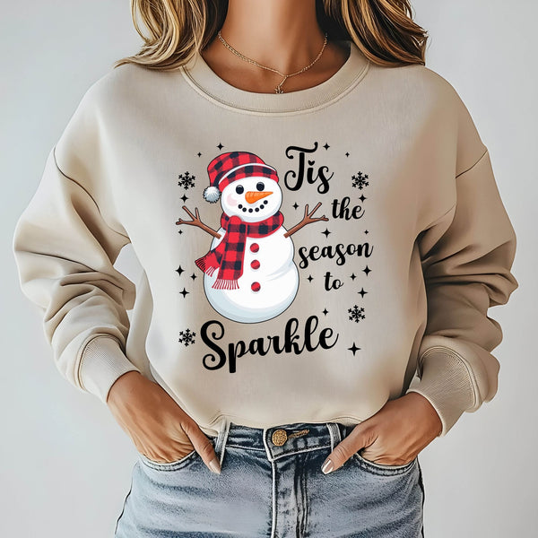 Tis The Season To Sparkle Sweatshirt – Cute Snowman Crewneck