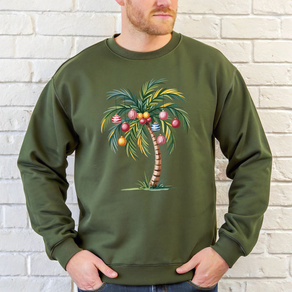Christmas Palm Tree Sweatshirt – Tropical Beach Holiday Crewneck