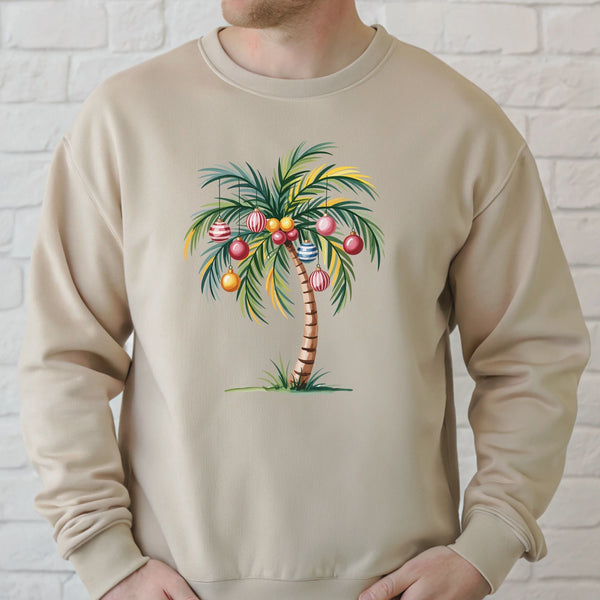 Christmas Palm Tree Sweatshirt – Tropical Beach Holiday Crewneck