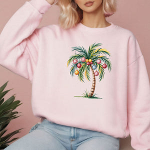 Christmas Palm Tree Sweatshirt – Tropical Beach Holiday Crewneck