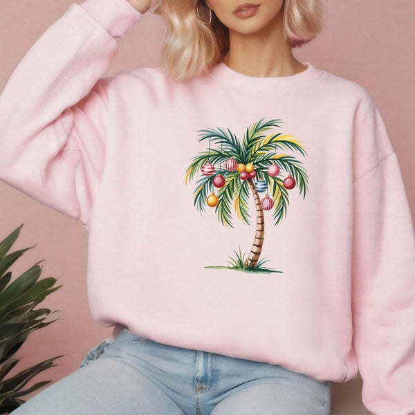 Christmas Palm Tree Sweatshirt – Tropical Beach Holiday Crewneck