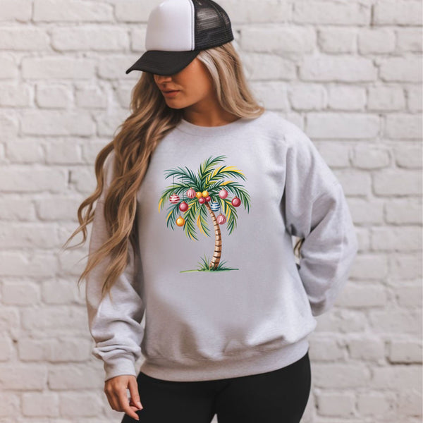Christmas Palm Tree Sweatshirt – Tropical Beach Holiday Crewneck