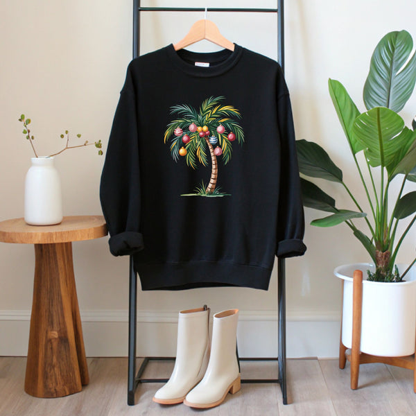 Christmas Palm Tree Sweatshirt – Tropical Beach Holiday Crewneck