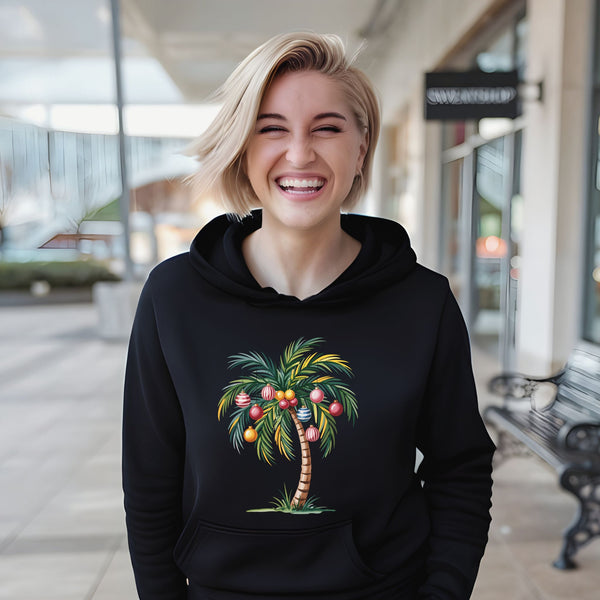 Christmas Palm Tree Hoodie – Tropical Beach Holiday Pullover