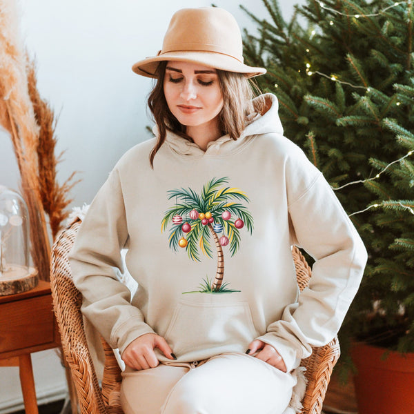 Christmas Palm Tree Hoodie – Tropical Beach Holiday Pullover