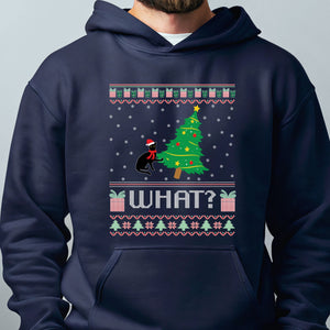 What Cat Pushing Tree Hoodie – Funny Christmas Cat Pullover