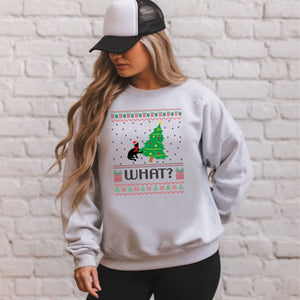 What Cat Pushing Tree Sweatshirt – Funny Christmas Cat Crewneck