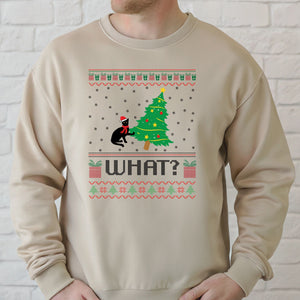 What Cat Pushing Tree Sweatshirt – Funny Christmas Cat Crewneck