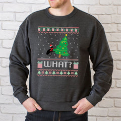 What Cat Pushing Tree Sweatshirt – Funny Christmas Cat Crewneck