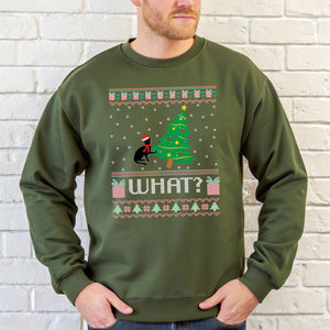What Cat Pushing Tree Sweatshirt – Funny Christmas Cat Crewneck