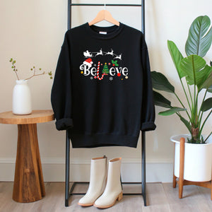 Believe Christmas Sweatshirt – Cozy Holiday Crewneck Sweater