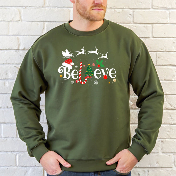 Believe Christmas Sweatshirt – Cozy Holiday Crewneck Sweater