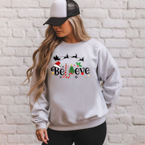 Believe Christmas Sweatshirt – Cozy Holiday Crewneck Sweater