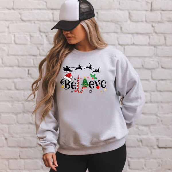 Believe Christmas Sweatshirt – Cozy Holiday Crewneck Sweater