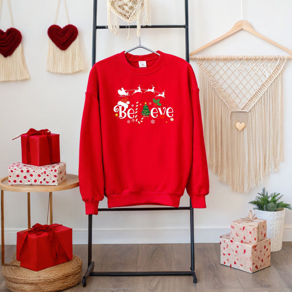Believe Christmas Sweatshirt – Cozy Holiday Crewneck Sweater
