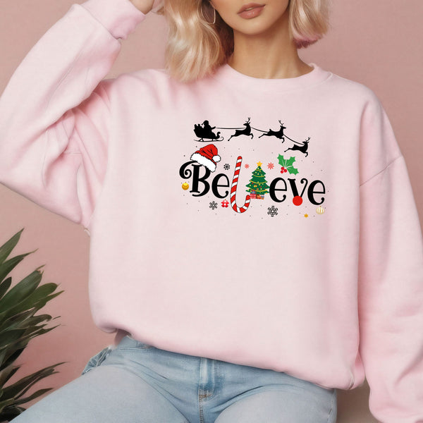 Believe Christmas Sweatshirt – Cozy Holiday Crewneck Sweater