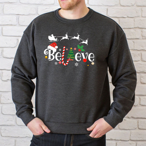 Believe Christmas Sweatshirt – Cozy Holiday Crewneck Sweater