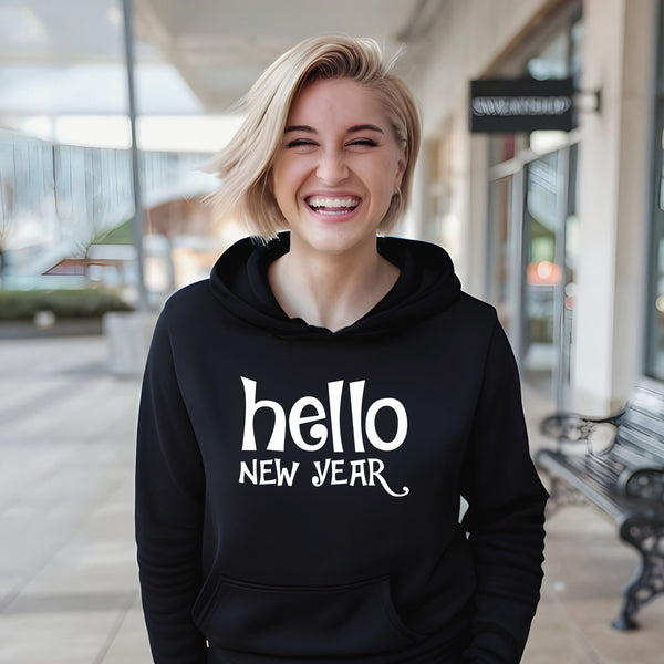 Hello New Year Hoodie – Minimalist Happy New Year Pullover