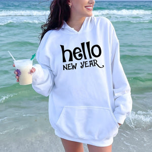 Hello New Year Hoodie – Minimalist Happy New Year Pullover