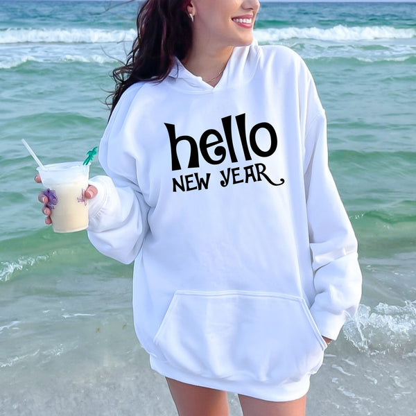 Hello New Year Hoodie – Minimalist Happy New Year Pullover