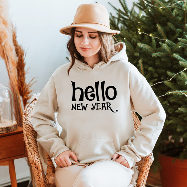Hello New Year Hoodie – Minimalist Happy New Year Pullover