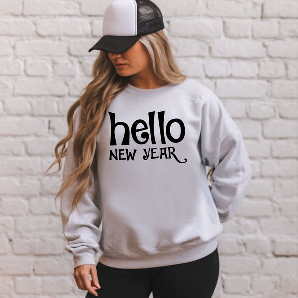 Hello New Year Sweatshirt – Minimalist Happy New Year Crewneck