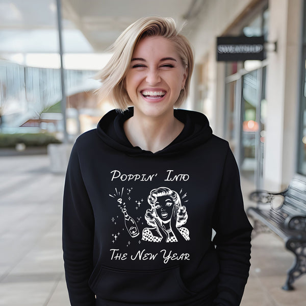 Poppin' Into The New Year Hoodie – Retro Champagne Party Pullover