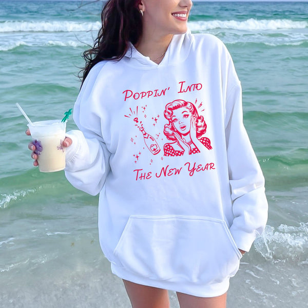 Poppin' Into The New Year Hoodie – Retro Champagne Party Pullover