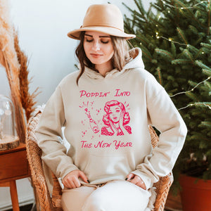 Poppin' Into The New Year Hoodie – Retro Champagne Party Pullover