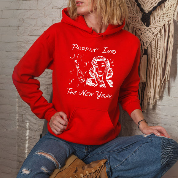Poppin' Into The New Year Hoodie – Retro Champagne Party Pullover