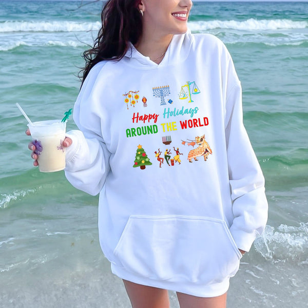 Happy Holidays Around The World Hoodie – Multicultural Holiday Pullover