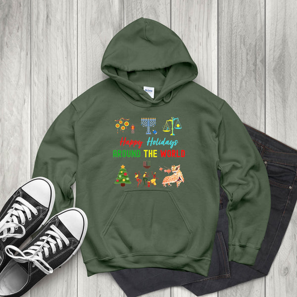 Happy Holidays Around The World Hoodie – Multicultural Holiday Pullover