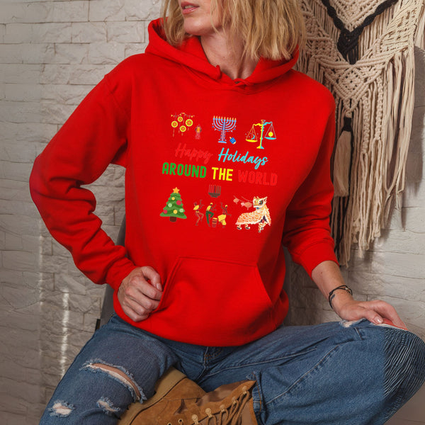 Happy Holidays Around The World Hoodie – Multicultural Holiday Pullover