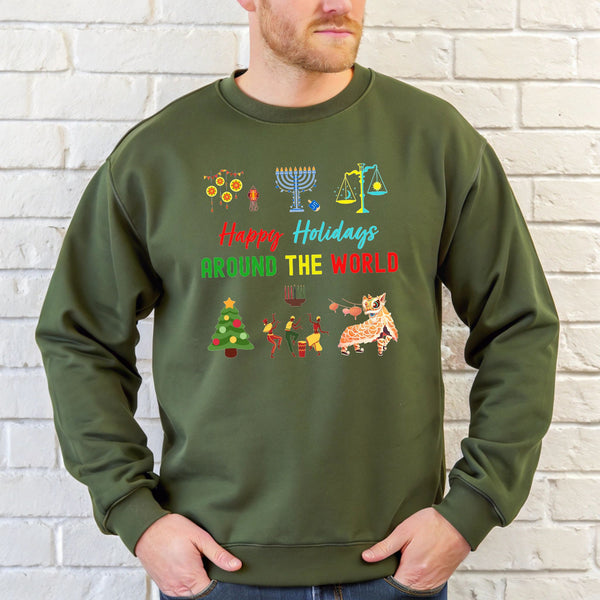 Happy Holidays Around The World Sweatshirt – Multicultural Holiday Crewneck