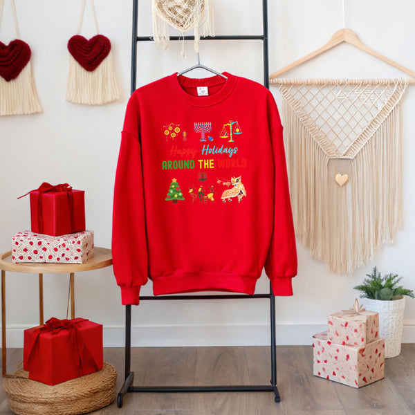 Happy Holidays Around The World Sweatshirt – Multicultural Holiday Crewneck
